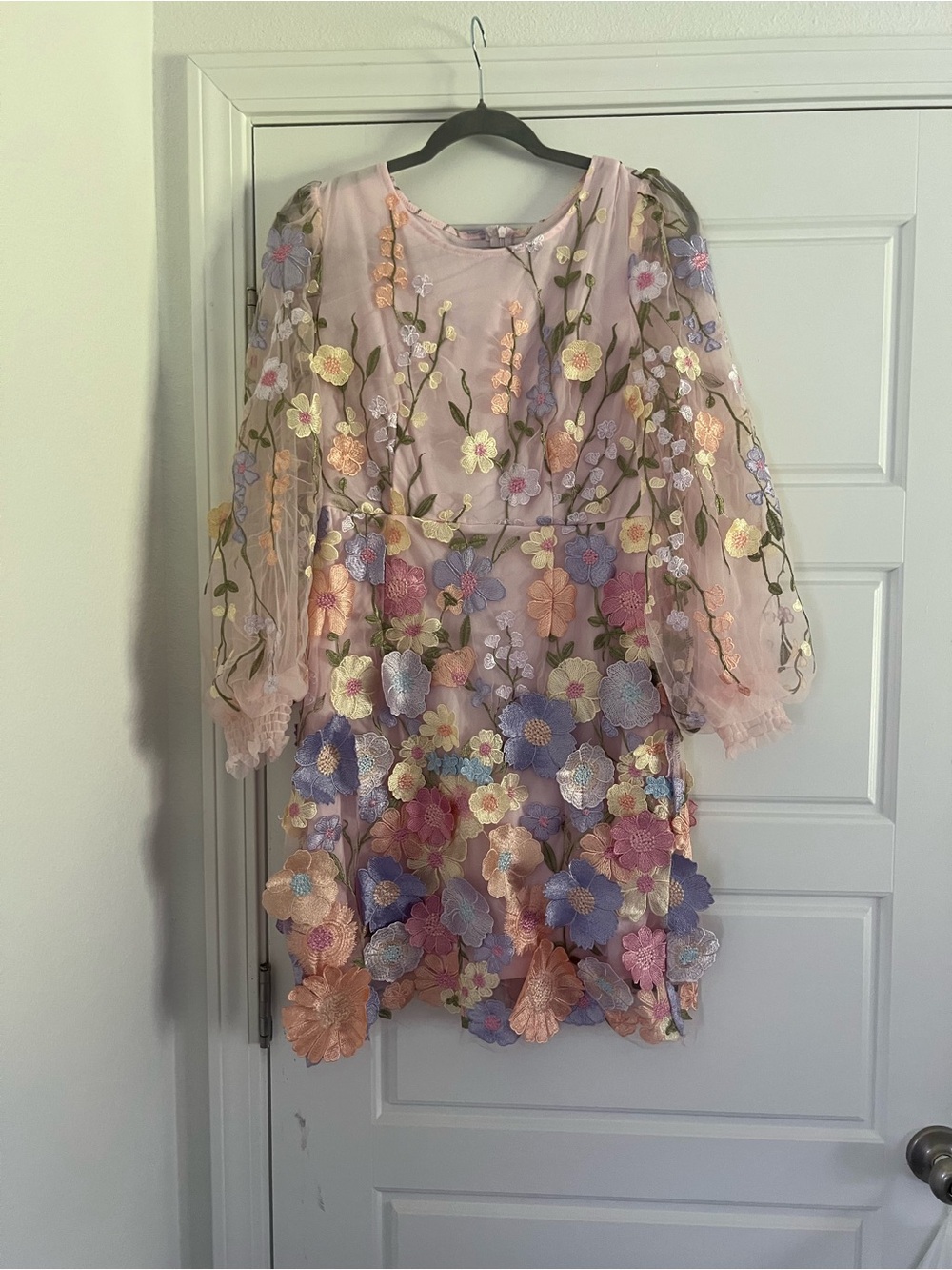 Anastasia Pastel Multi-Color Floral Appliqué Mini Dress